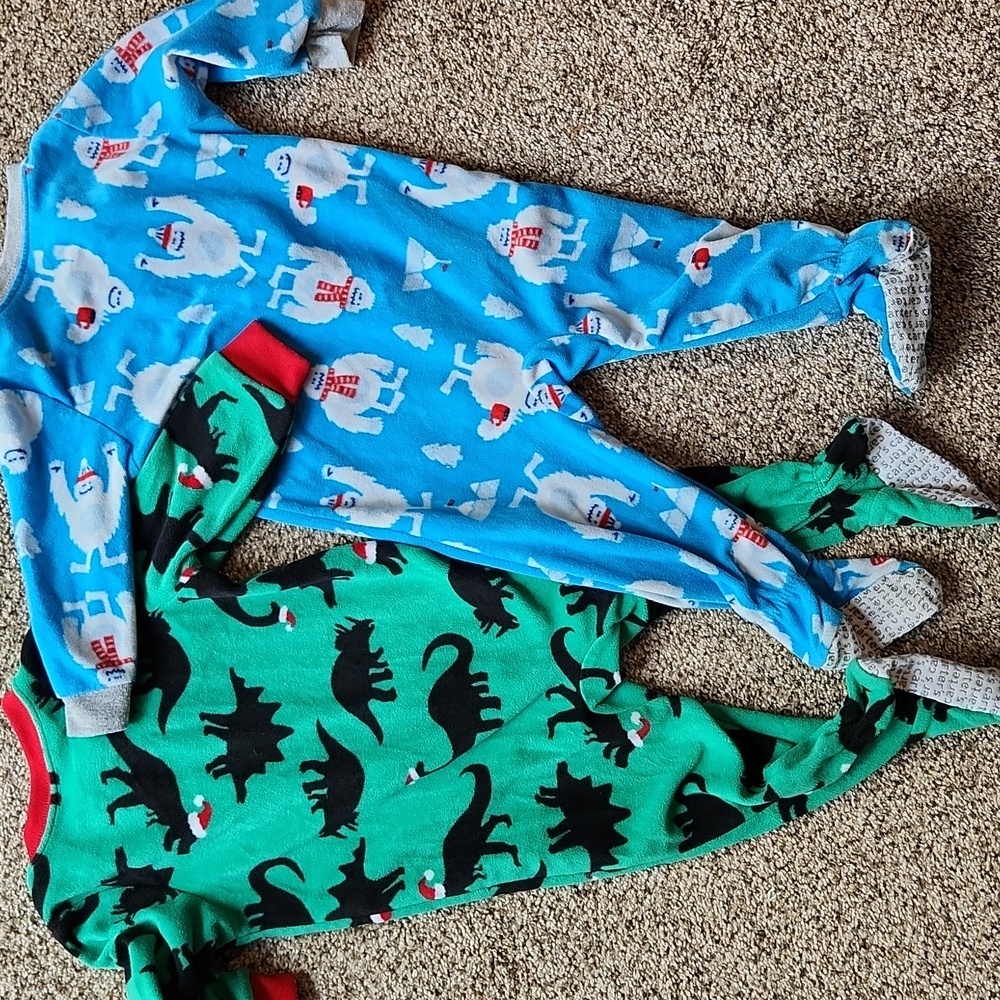 Children's Green Dinosaur and Blue Yeti Footed One-Piece Pajamas - Picture 7 of 7